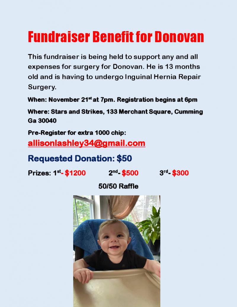 Fundraiser to Benefit Donovon - Stars and Strikes at 5thstreetpoker.com